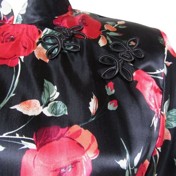 VTG 90s Asian Cheongsam Chinese Floral Dark Romantic Satin Wiggle Mod Dress S - Picture 3 of 12
